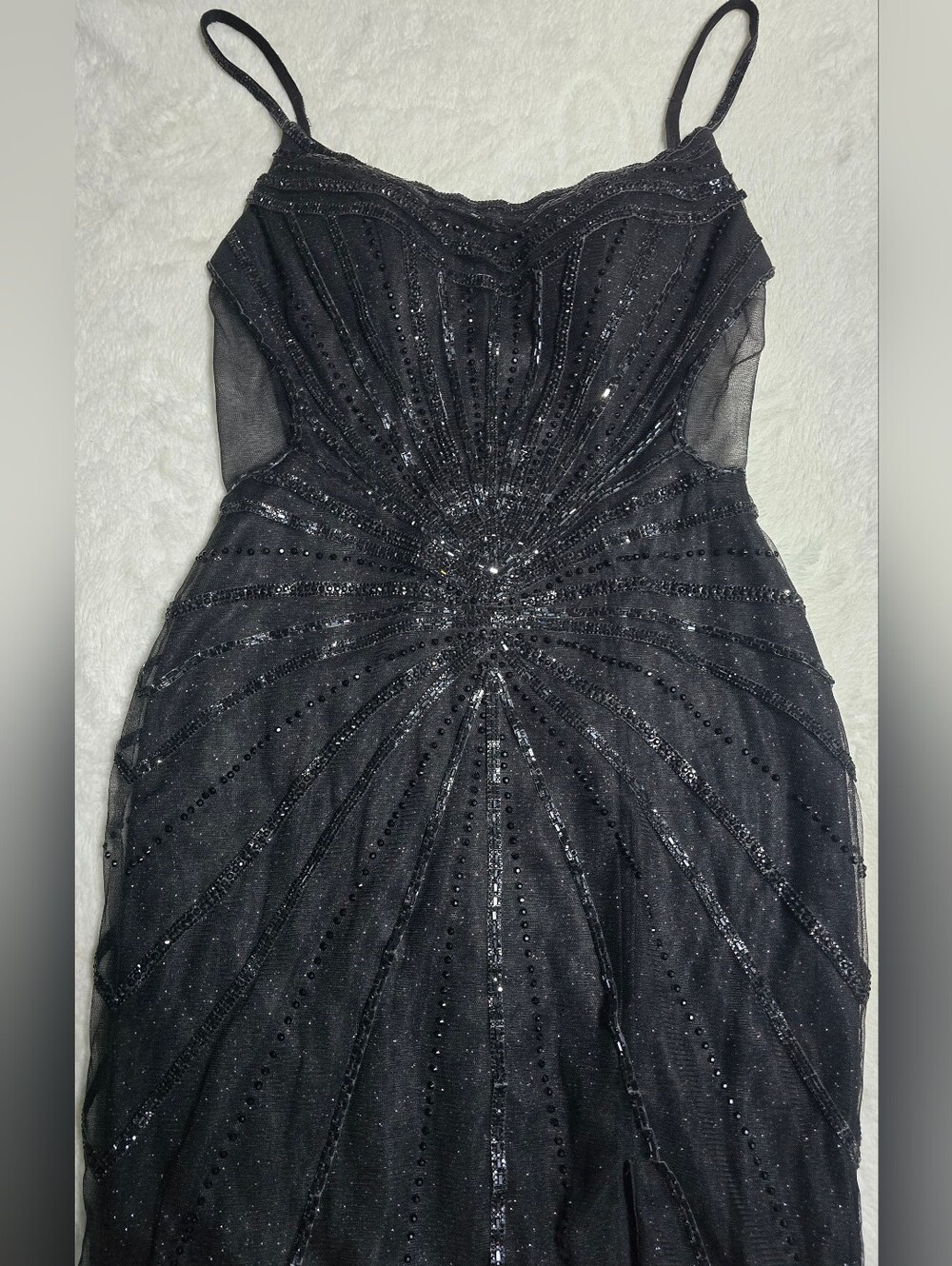 Gianni Bini GB Black Sequin Long Split Dress Size 3 Mesh Back NWT Cocktail Prom - Picture 10 of 16